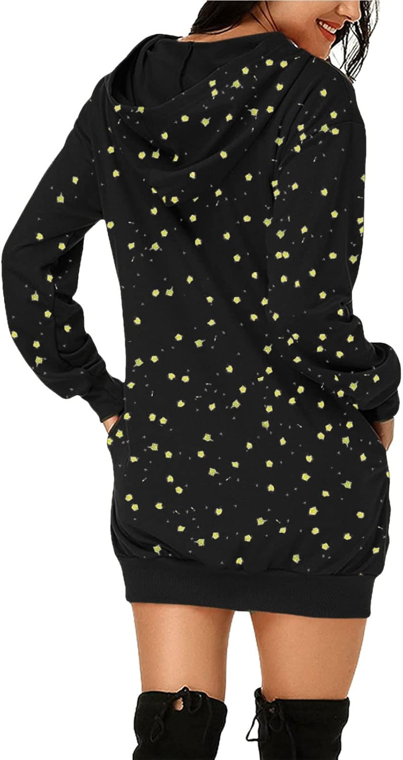 woobles Hoodie Dress, Womens Hoodie Dress Christmas Pattern Print Polyester Casual for Shopping - Image 2